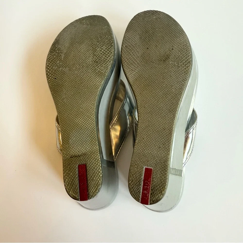 Prada Silver Wedge Sandals Size 36.5 (size 6) - Picture 6 of 10